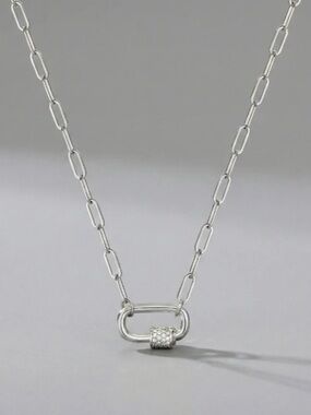 NWOT Stainless Steel Diamond Carabiner Paperclip Chain Necklace